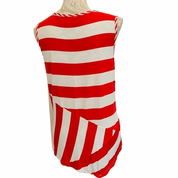 CAbi Carousel Asymmetrical Red and White Striped Tank Top Size XS Oversized - Picture 7 of 12